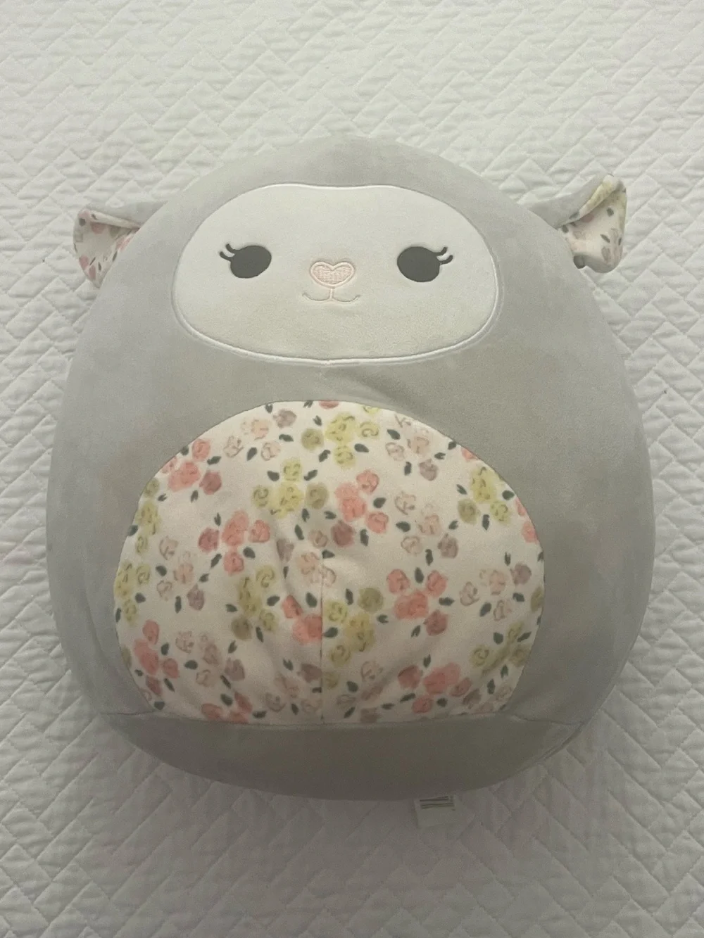 Squishmallows Soft Grey Floral-Belly Plush Pillow